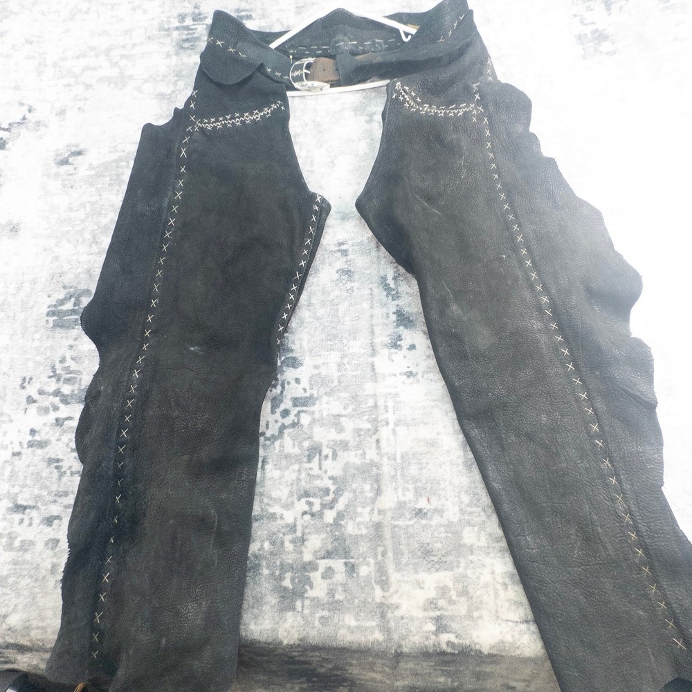 Handmade Mens Large Black Leather Chaps Handstitched Biker Western Motorcycle